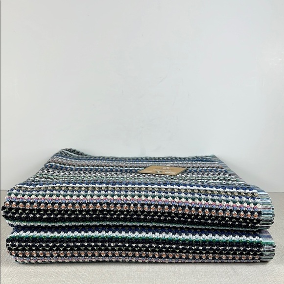 Deborah Connolly Bath Towel Set Striped Blue and Green 100% Cotton 2 Pc Set NEW - Picture 1 of 7